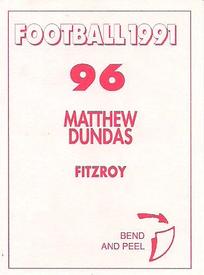 1991 Select AFL Stickers #96 Matthew Dundas Back
